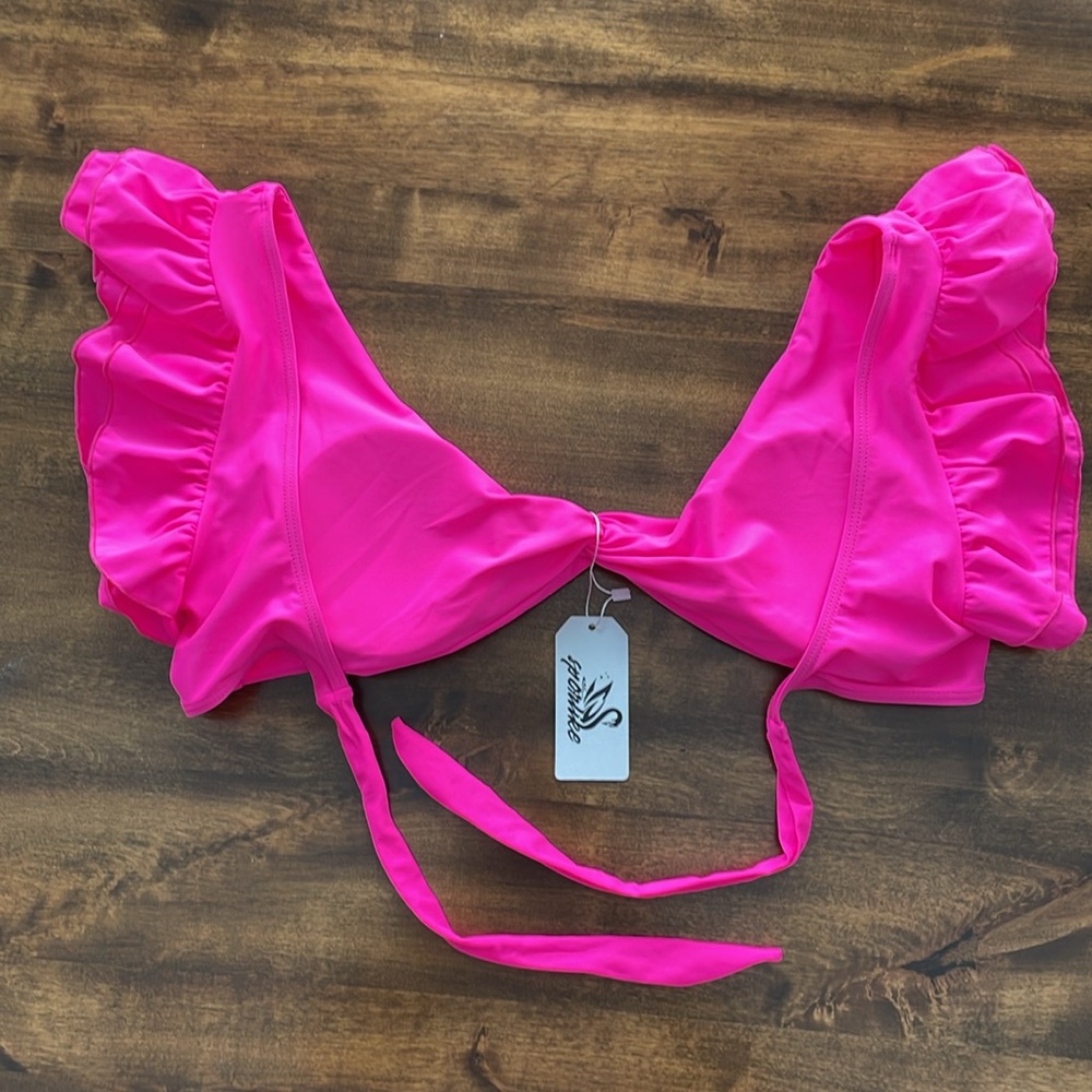 Sporlike Women’s Pink Ruffle Shoulder Tie Back Two Piece Bikini Swimsuit - XL - Picture 9 of 15